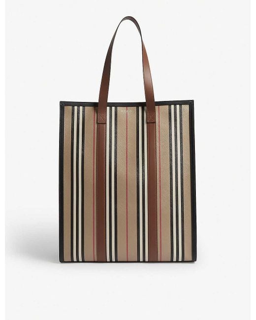 Burberry The Medium Monogram Stripe E-canvas Tote Bag In Brown