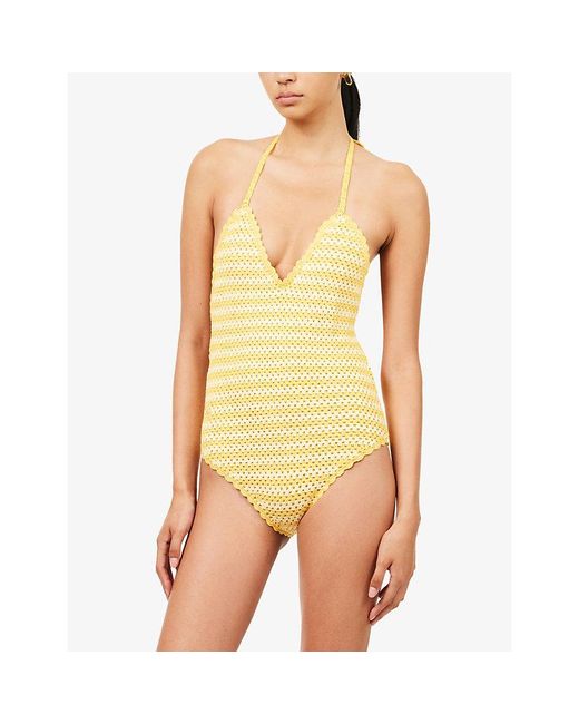 Jonathan Simkhai Yellow Karoline Halterneck Crochet Swimsuit