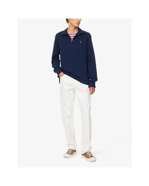 Polo Ralph Lauren Blue Half-zip Logo-embroidered Cotton-jersey Sweatshirt for men