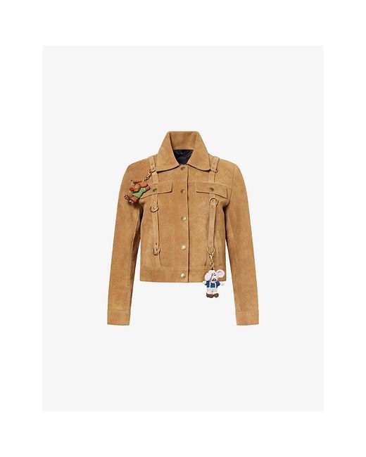 COACH Natural X Brain Dead Strap Charm Leather-Suede Jacket