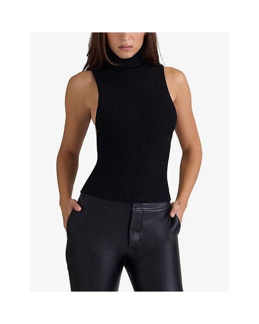 House Of Cb Black Dina Backless Ribbed-Knit Vest Xs (A-C Cup)