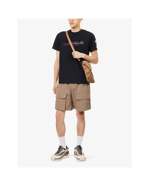 Moncler Blue Logo-Print Crewneck Cotton T-Shirt for men