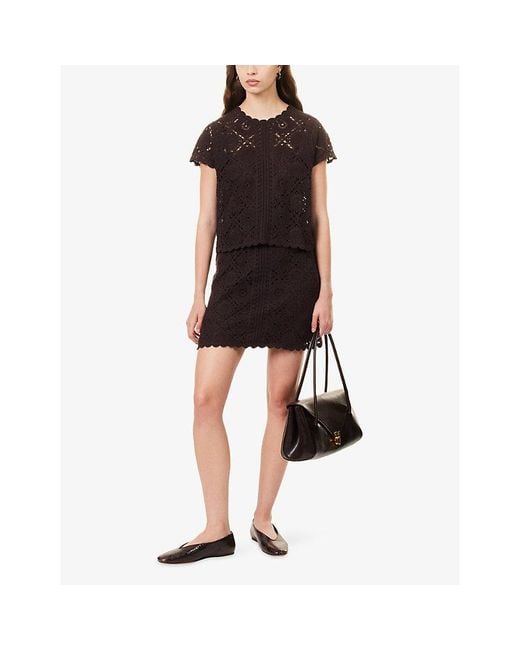 ME+EM Black Open-Knit Crochet Cotton Top