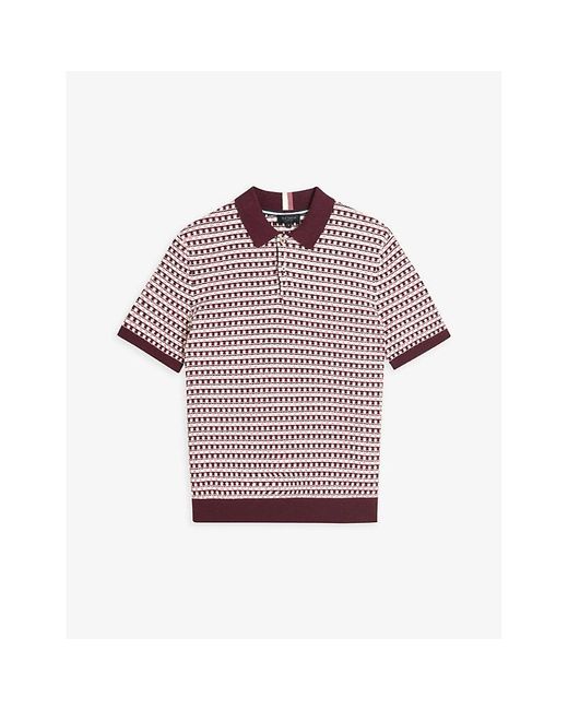 Ted Baker Red Notae Geometric-weave Stretch-knit Polo Shirt for men