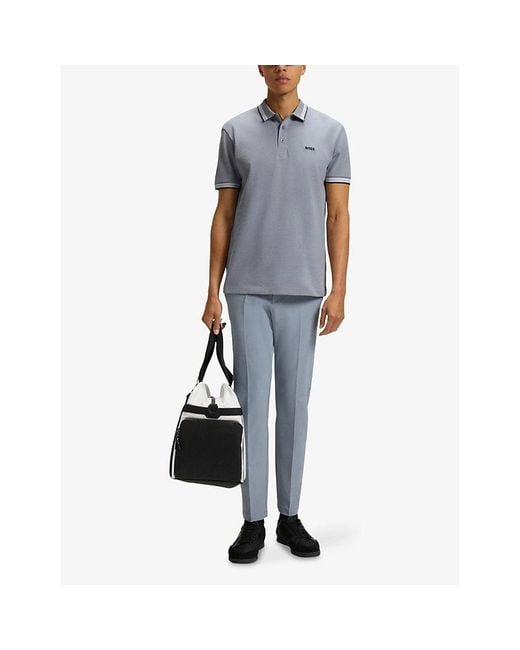Boss Gray Paddy Embroidered-Logo Cotton Piqué Polo Shirt for men