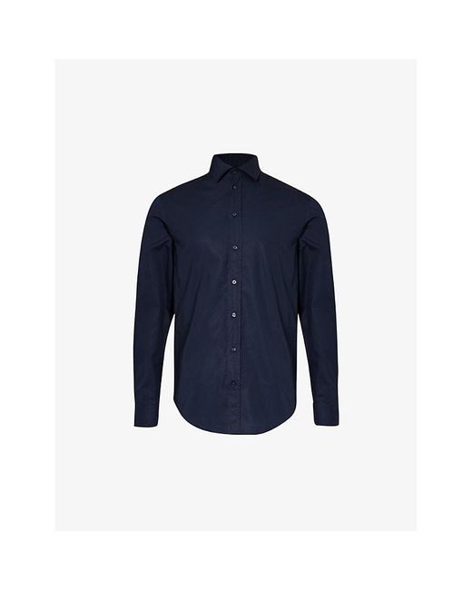 Emporio Armani Blue Curved-hem Regular-fit Cotton Shirt for men