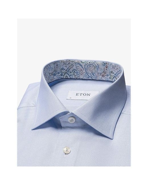 Eton of Sweden Blue Solid Regular-fit Cotton-blend Oxford Shirt for men