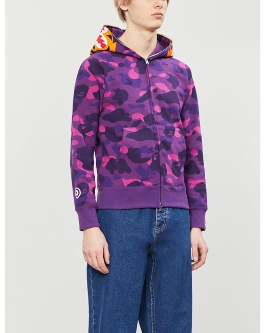 A Bathing Ape Color Camo Shark Full Zip Hoodie Purple for Men