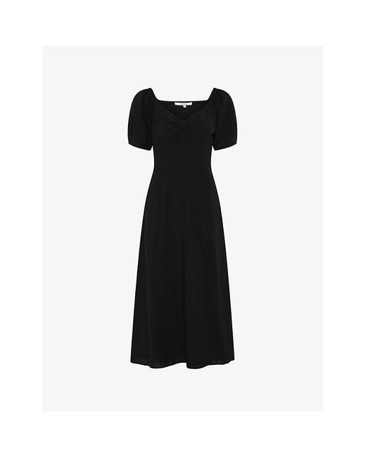 OMNES Black London Bow-embellished Cotton-blend Dress