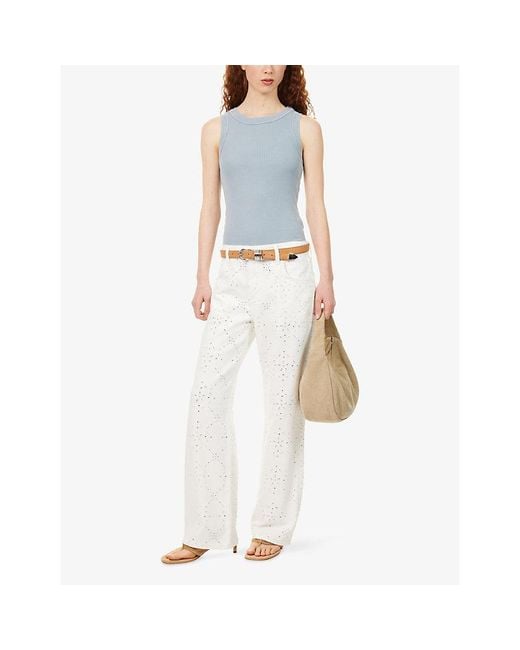 Citizens of Humanity White Lindz Straight-Leg Embroidered Denim Jeans
