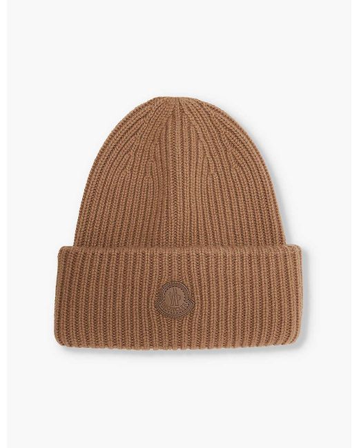 Moncler Brown Brand-Patch Cashmere Beanie Hat for men