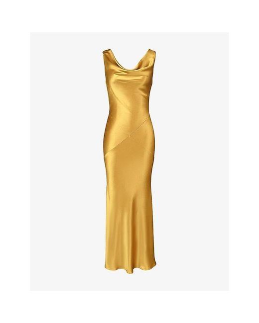 House Of Cb Metallic Safaira Cowl-Neck Satin Maxi Dress Xs (A-C Cup)