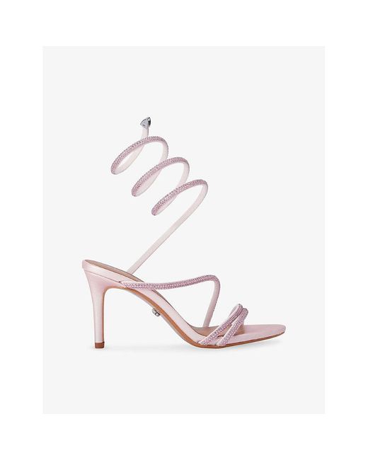 Carvela Kurt Geiger White Spiral 80 Crystal-Strap Woven Heels