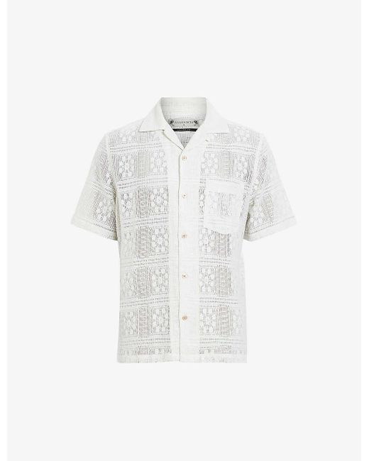AllSaints White Caleta Relaxed-fit Embroidered Organic-cotton Shirt for men