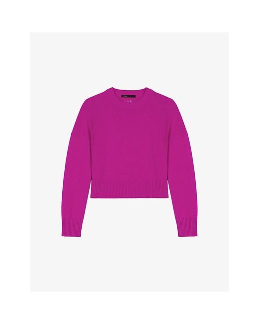 Maje Pink Cropped Cashmere-blend Jumper