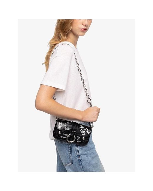 Zadig & Voltaire Black Kate Arty Tag Leather Wallet Bag