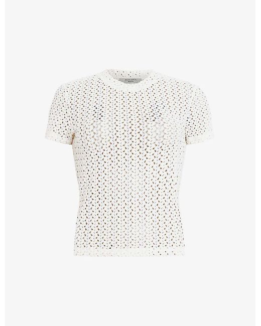 AllSaints White Karma Stevie Slim-fit Short-sleeve Knitted T-shirt