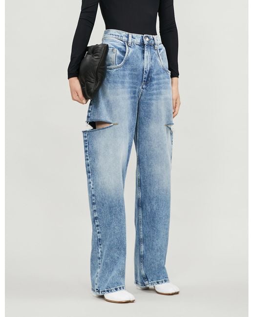 Maison Margiela Blue Wide-leg Faded Ripped High-rise Jeans