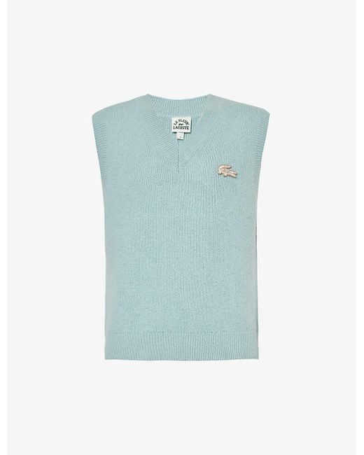 Lacoste Blue Le Fleur* X Logo-brooch Wool-blend Vest for men