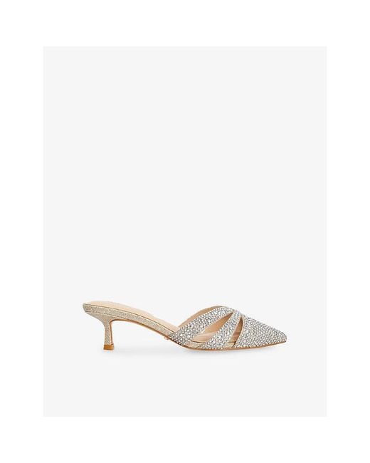 Dune White Calla Sequin-Embellished Heeled Mules