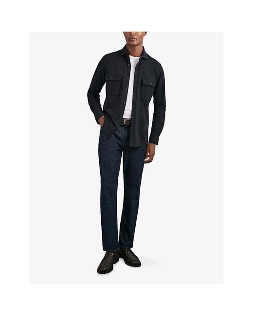 Reiss Blue Forsithe Twin-Pocket Regular-Fit Cotton-Blend Overshirt for men