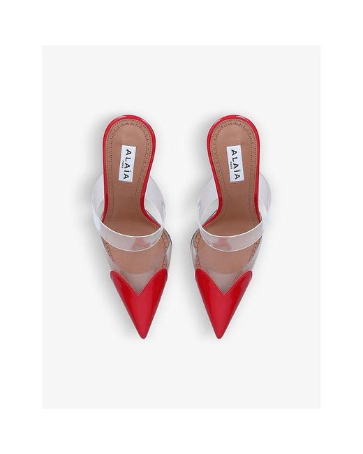 Alaïa Red Cœur 90 Point-Toe Patent-Leather Mules