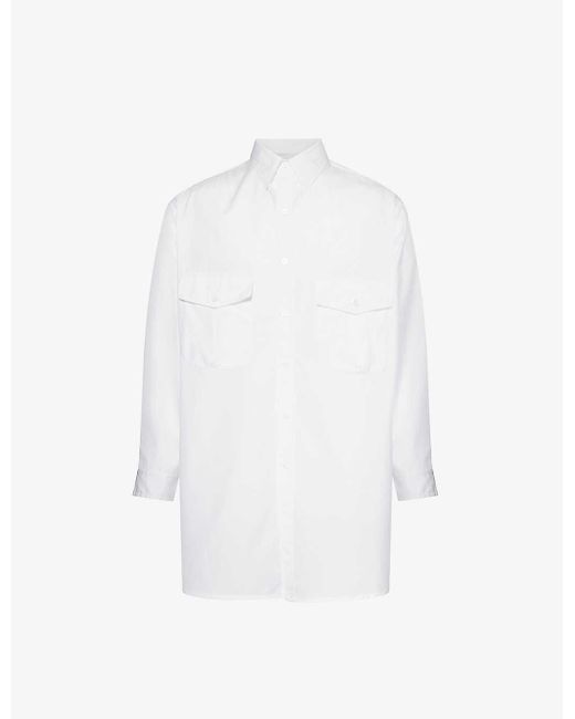 Yohji Yamamoto White Chest-pocket Relaxed-fit Cotton Shirt for men