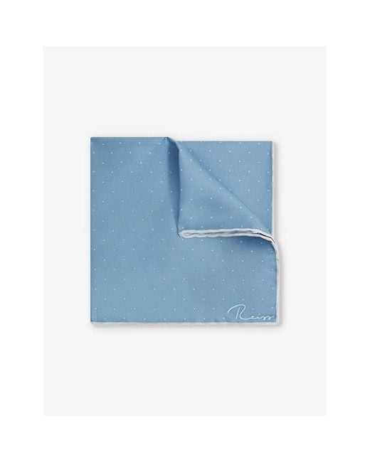 Reiss Blue Liam Polka-Dot Logo-Print Silk Pocket Square for men