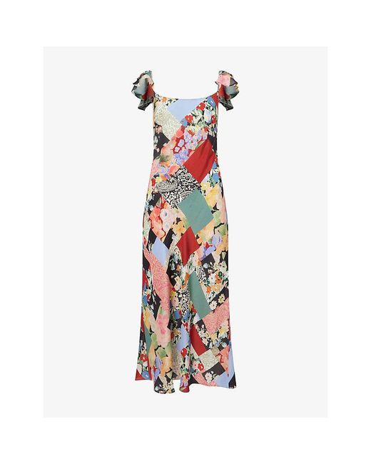 Rixo White Adele Printed Silk Midi Dress