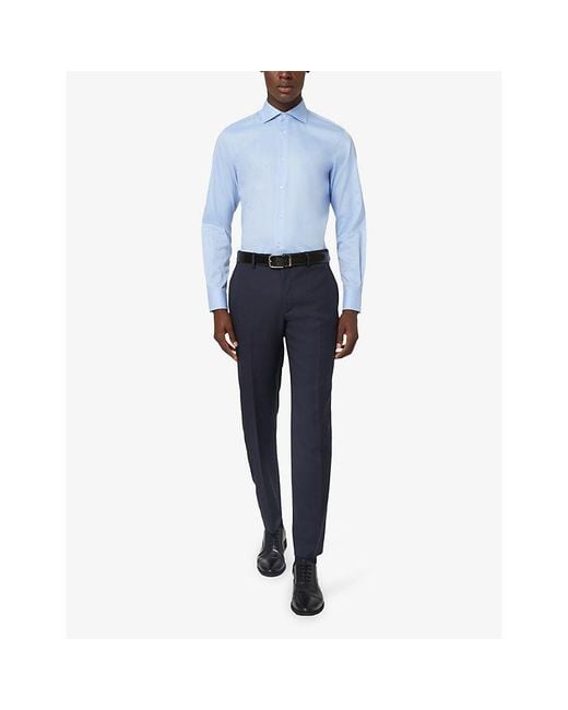 Boggi Blue Point-Collar Slim Fit Cotton-Twill Shirt for men