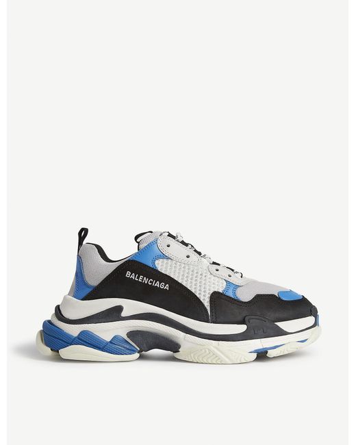 balenciaga white and blue triple s leather sneakers