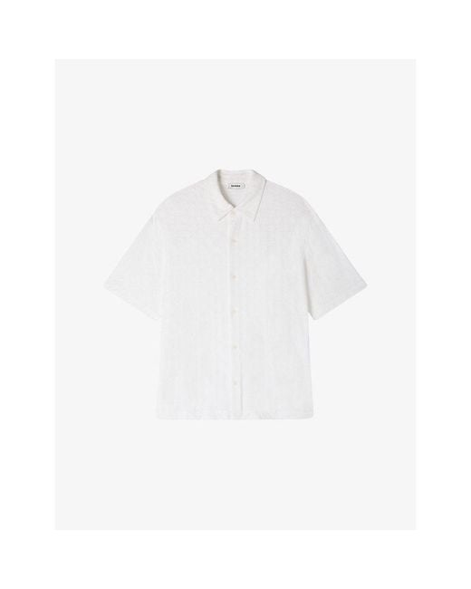 Sandro White Grid-Pattern Short-Sleeved Cotton Shirt for men