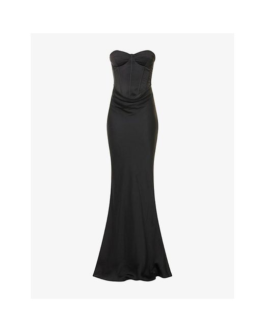 ROTATE BIRGER CHRISTENSEN Black Kailey Corset Satin Gown