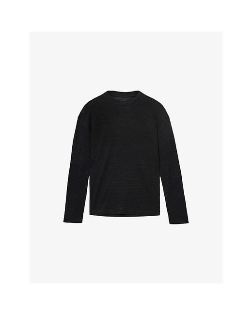 AllSaints Black Crew Textured-Stripe Cotton T-Shirt for men