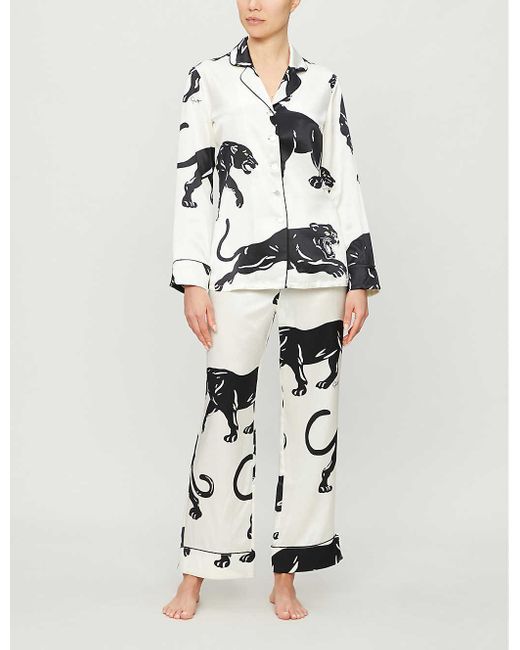 Olivia Von Halle Multicolor Lila Panther-print Silk Pyjamas