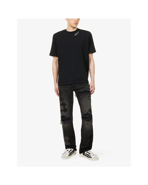 Amiri Black Script Embroidered Logo Cotton Modal T-Shirt for men