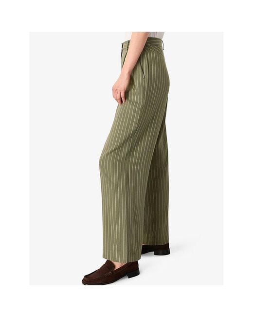 Whistles Green Lottie Pinstriped Wide-Leg High-Rise Woven Trousers