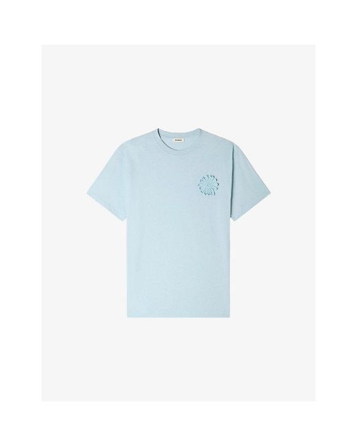 Sandro Blue Crochet-Flower Short-Sleeved Cotton-Jersey T-Shirt for men