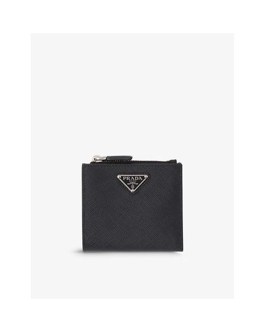 Prada Black Brand-plaque Small Saffiano Leather Wallet for men