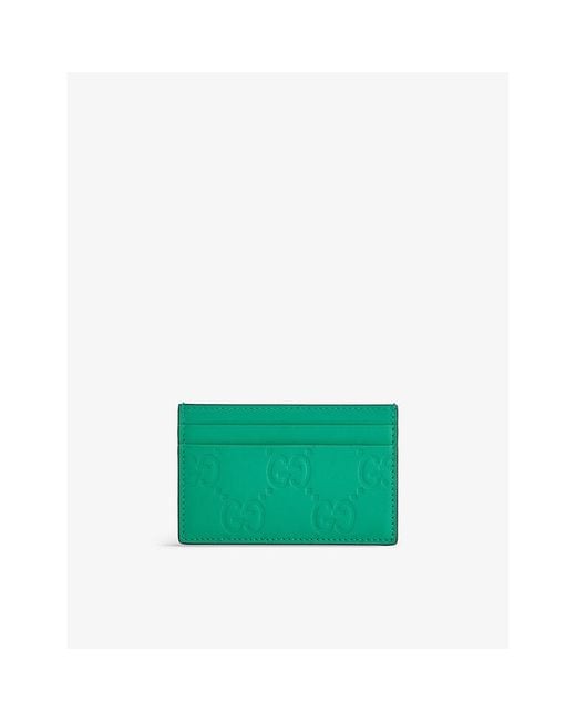 Gucci Green Monogram-embellished Leather Card Holder for men