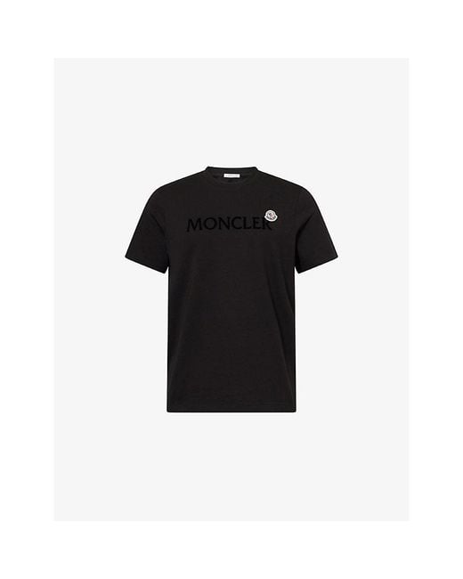 Moncler Black Crewneck Logo-Patch Cotton T-Shirt for men