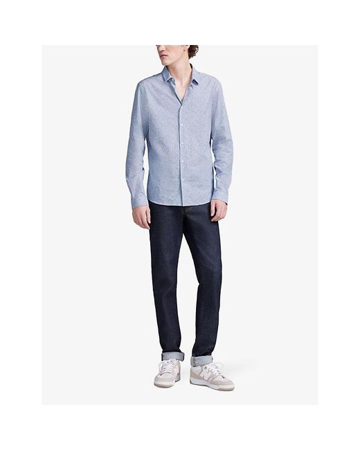 IKKS Blue Floral-motif Slim-fit Cotton Shirt Xx for men