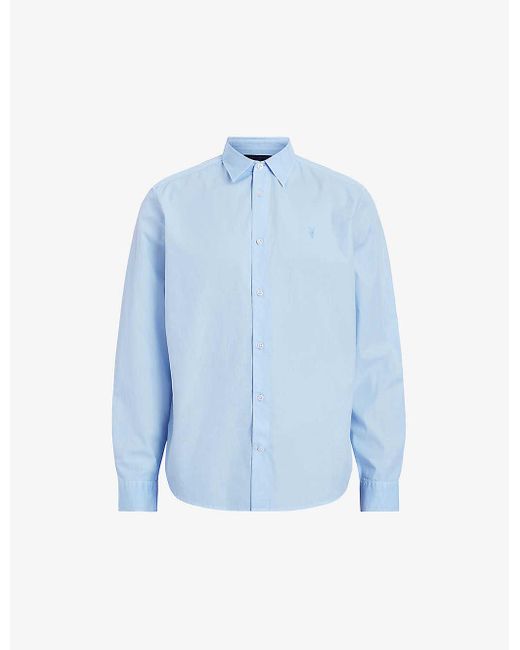 AllSaints Blue Tahoe Embroidered-logo Organic Cotton-blend Shirt for men