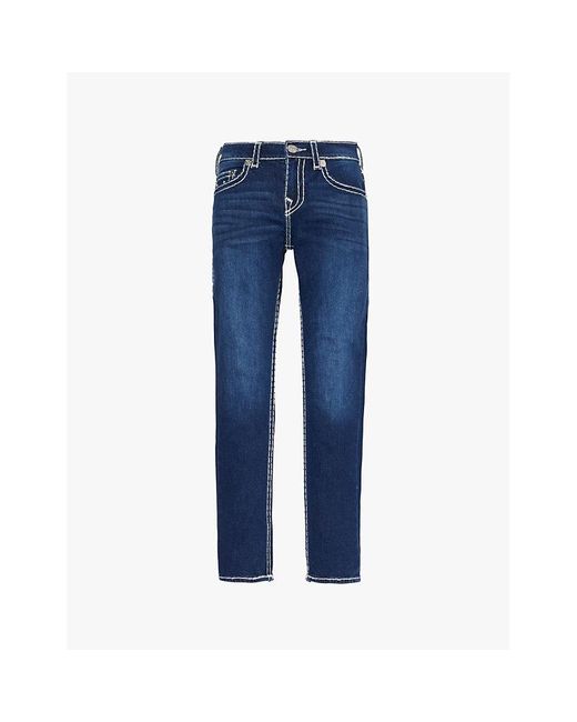 True Religion Blue Rocco Exposed-Stitching Straight-Leg Regular-Fit Stretch-Denim Jeans for men