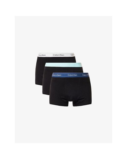 Calvin Klein Black Turq,Dark Denim,Wh Wbs Icon Pack Of Three Cotton-Jersey Trunks for men