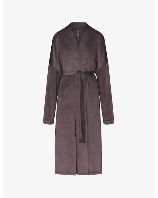 Skims Brown Belted Relaxed-fit Stretch-velour Robe