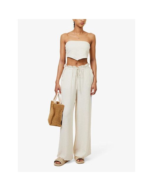 4th & Reckless Natural Tulum Strapless Tie-back Cropped Woven Top