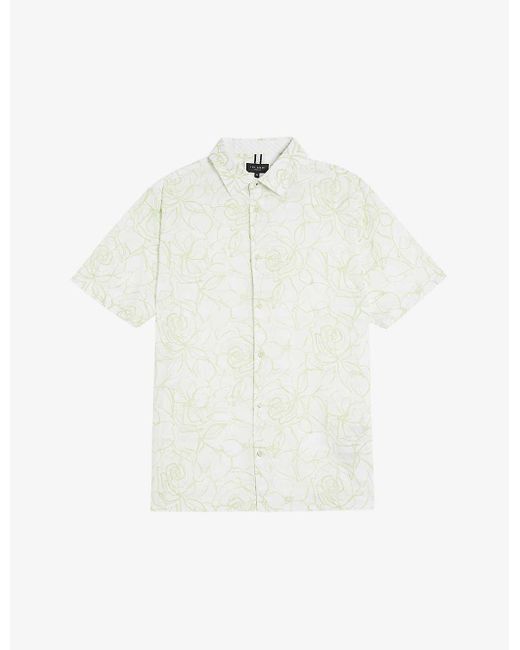 Ted Baker White Cavu Floral-print Short-sleeve Cotton Shirt for men