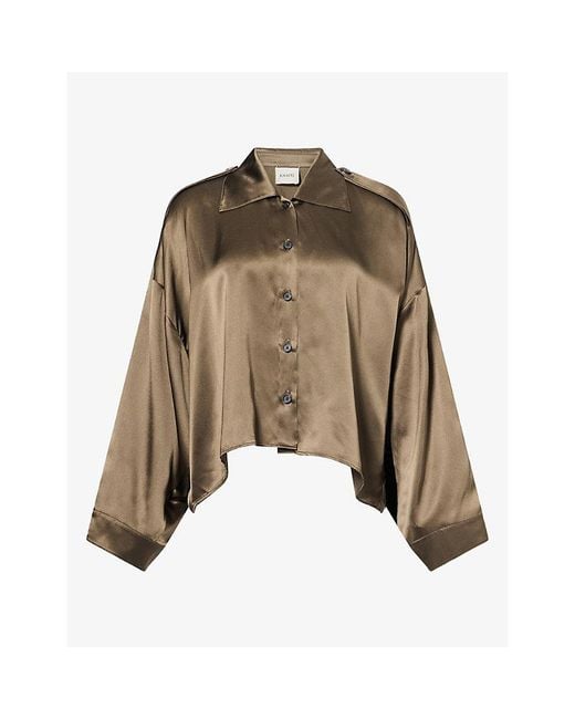 Khaite Brown Bodine Pointed-Collar Silk Shirt