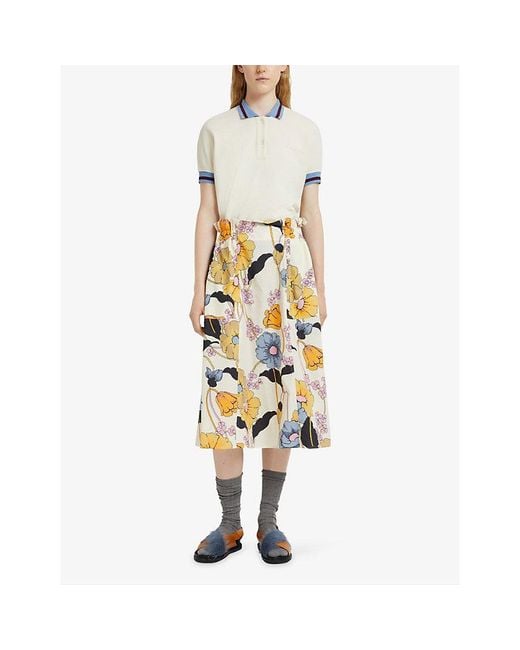 Marni Yellow Printed Elasticated-Waist Cotton Poplin Midi Skirt